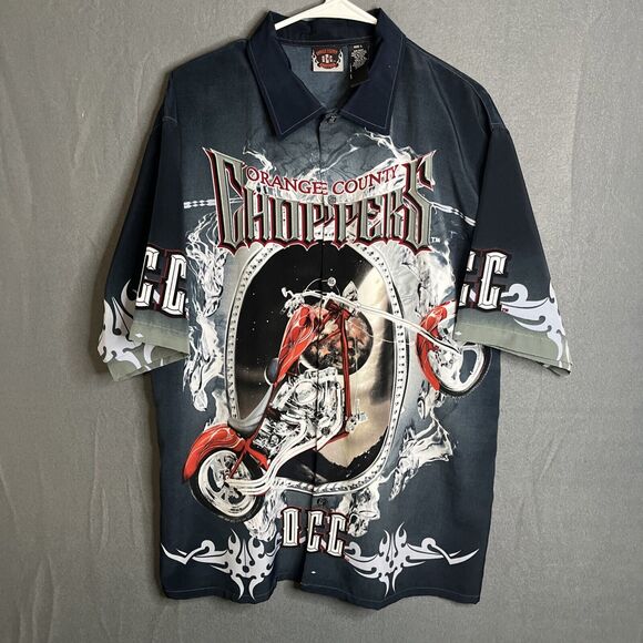 Orange County Choppers Motorcycle Shirt Mens Large Black All Over Print - Picture 1 of 8
